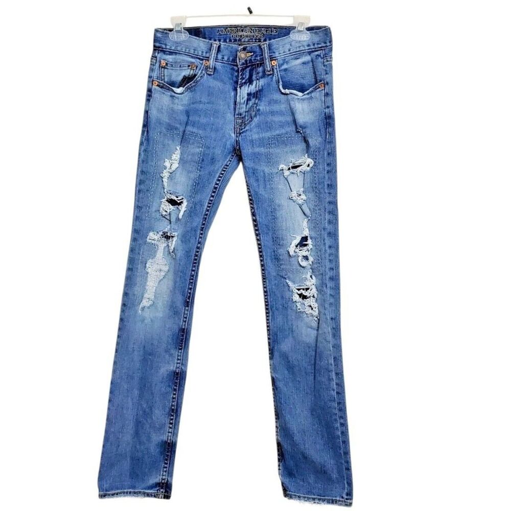 American Eagle Outfitters Mens 28 X 32 Core Flex Slim Straight Distressed Jeans